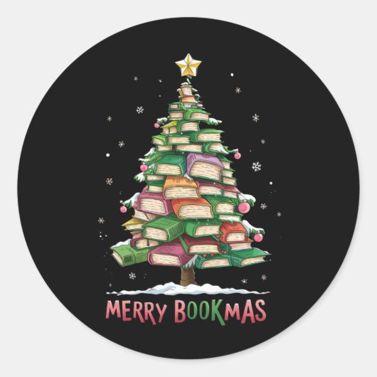 Sticker Rond Livre de Noël Lover Tree Librairie Joyeux Bookmas (Devant)