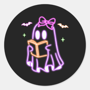 Sticker Rond Livre fantôme Lecture Halloween Cute Livre fantôme