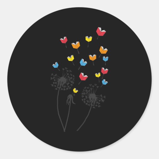 Sticker Rond Livre Fleur Dandelion Livres Amour Lecture Librair (Devant)