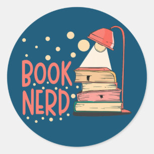 Sticker Rond Livre Nerd Bookworm Lecteur de livre de lecture