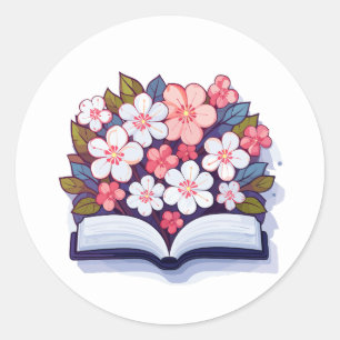 Sticker Rond Livre ouvert coloré avec fleurs