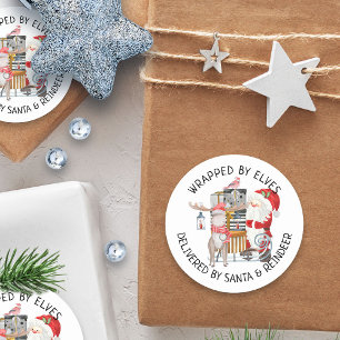 Sticker Rond Livré par le Père Noël et les rennes