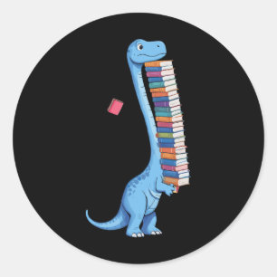Sticker Rond Livre Portant Dinosaure Lecture Dino