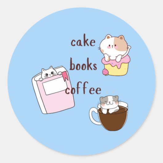 Sticker Rond Livres de gâteau Café (Devant)