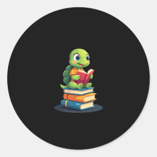 Sticker Rond Livres de lecture de tortues adorables (1)