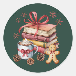 Sticker Rond Livres de Noël Livres de pain d'épice Livre de cac