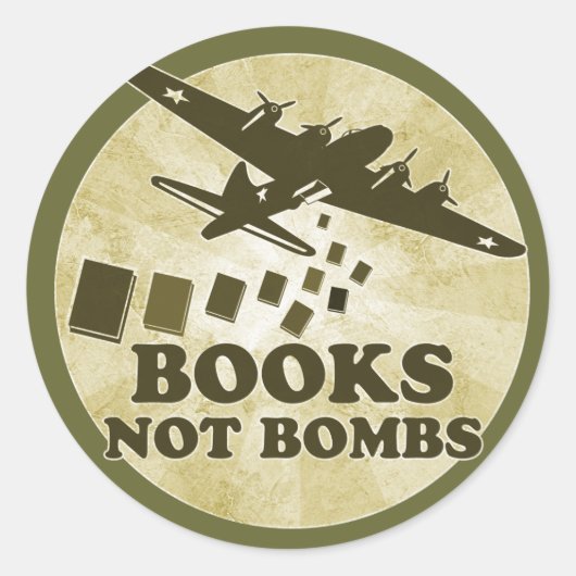 Sticker Rond Livres et non bombes (Devant)