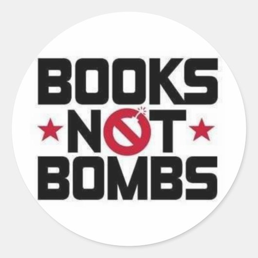 Sticker Rond livres et non bombes (Devant)