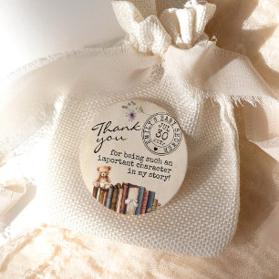 Sticker Rond Livres floraux vintages Ours Baby shower Merci