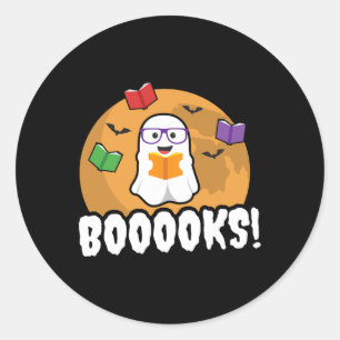 Sticker Rond Livres Ghost Boo Lire Livres Bibliothèque Cadeau F