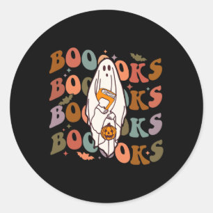 Sticker Rond Livres Halloween Cute Ghost Boo Lecture Livres Adu