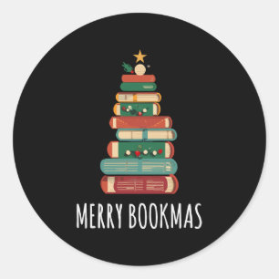 Sticker Rond Livres Noël Arbre Joyeux Livres