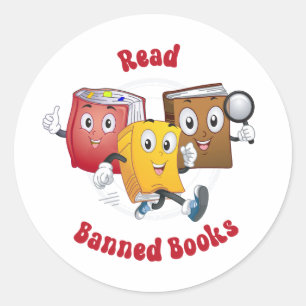 Sticker Rond Livres rétro mignons - Lire Livres interdits