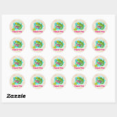 Sticker Rond Lizard vert tropical avec Merci de fleurs (Feuille)