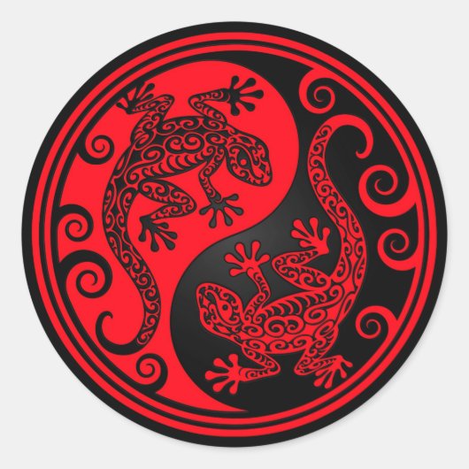 Sticker Rond Lizards Yin Yang rouges et noirs (Devant)