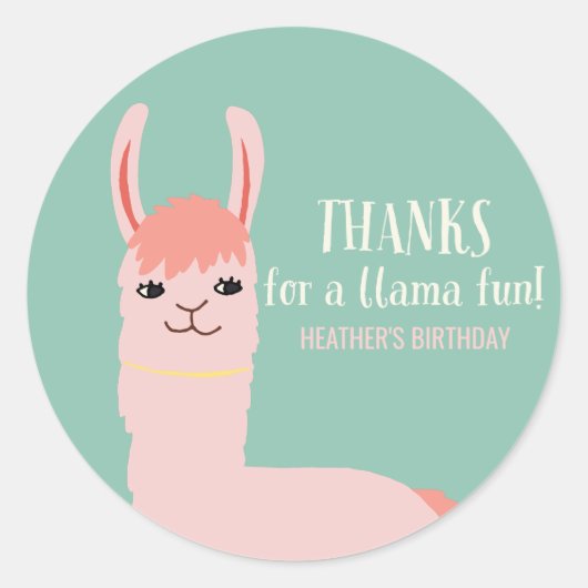 Sticker Rond Llama Amusants Anniversaire Merci (Devant)