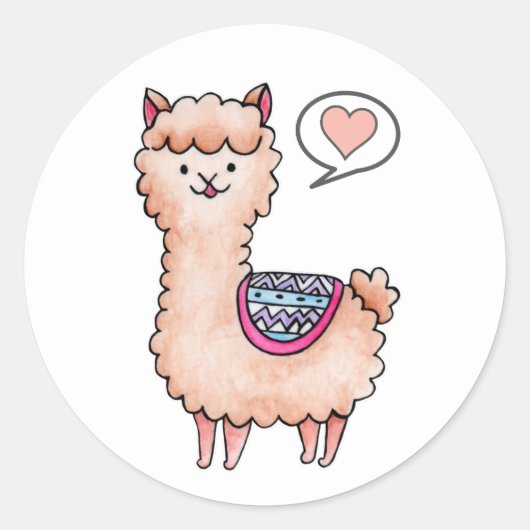 Sticker Rond Llama au cœur (Devant)