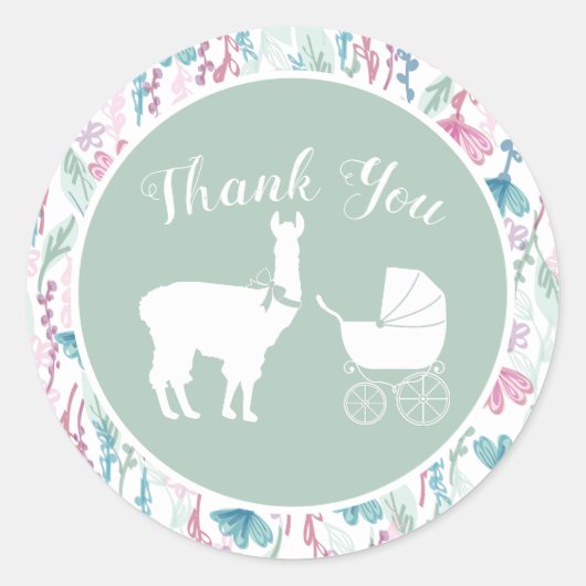 Sticker Rond Llama Baby shower vert mignon Hommes Neutre (Devant)