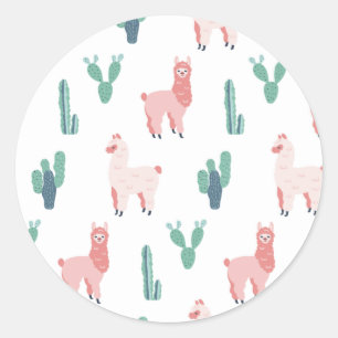 Sticker Rond Llama Cactus mignons Animaux Motifs amusants