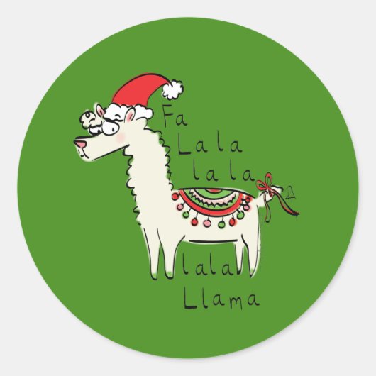 Sticker Rond Llama Cute Drôle Noël Vacances (Devant)