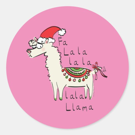 Sticker Rond Llama Cute Drôle Noël Vacances (Devant)