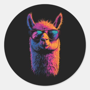 Sticker Rond Llama Drôle Avec Sungles Coloré Pas De Drame Anima