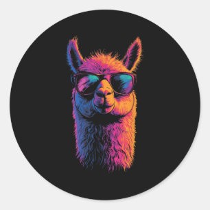 Sticker Rond Llama Drôle Avec Sungles Coloré Pas De Drame Anima