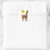 Sticker Rond Llama drôle avec un smiley visage ballon dessin (Sac)