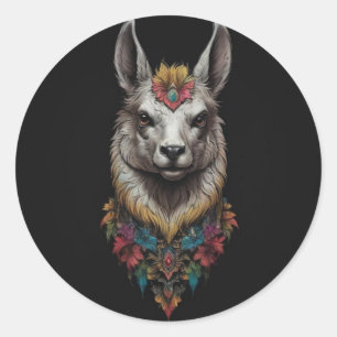 Sticker Rond Llama Et Portrait Fleur,