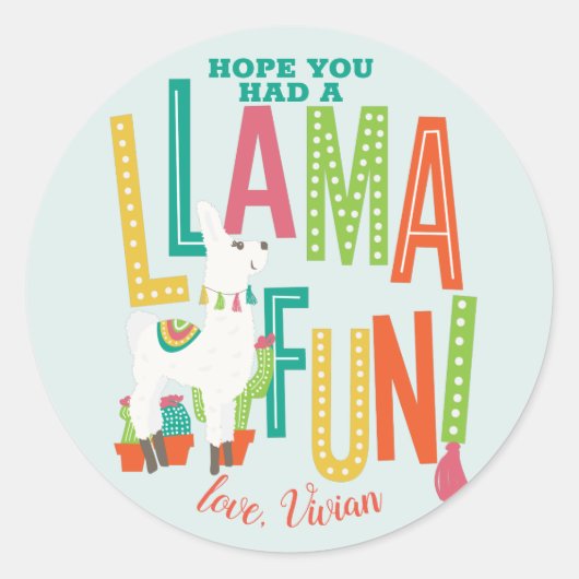 Sticker Rond Llama Fun Anniversaire Fête Merci Favoriser (Devant)
