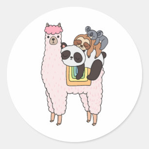 Sticker Rond Llama Panda Sloth Koala Dormir