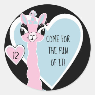 Sticker Rond Llama Pyjama Filles Roses Dormir Fête
