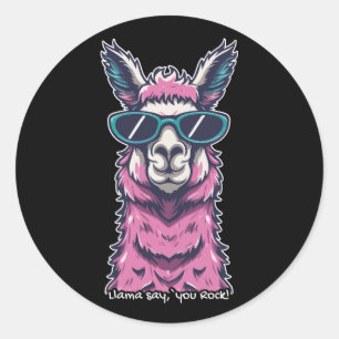 Sticker Rond Llama vous dit Rock   Pose ironique dans les lunet