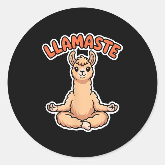 Sticker Rond Llamaste Funny Meditating Llama Cute Yoga Animal D (Devant)