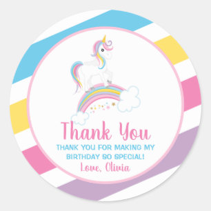Sticker Rond L'Merci d'anniversaire de l'Unicorne Magical Rainb