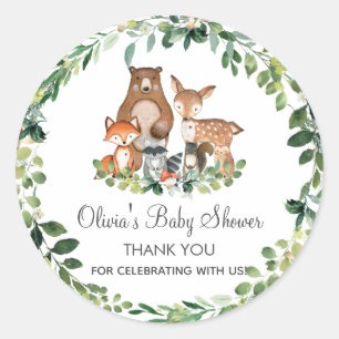 Sticker Rond L'Merci du Baby shower vert des bois chic est pré