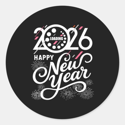 Sticker Rond Loading Happy New Year 2026 Firework Men Women Kid (Devant)