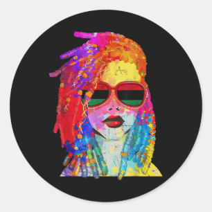 Sticker Rond Loc'd Hair Art Black Queen Afro Femme Junetten