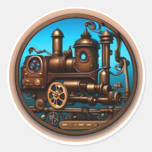 Sticker Rond Locomotive de train Steampunk #2