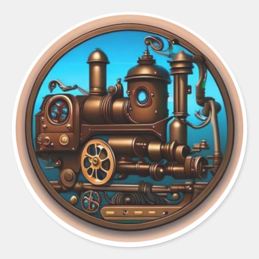 Sticker Rond Locomotive de train Steampunk #2 (Devant)