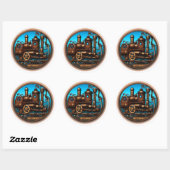 Sticker Rond Locomotive de train Steampunk #2 (Feuille)