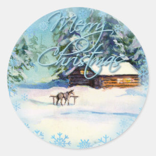 Sticker Rond LOG CABINE & HORSE par SHARON SHARPE