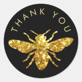 Sticker Rond logo abeille pailletée merci (Devant)