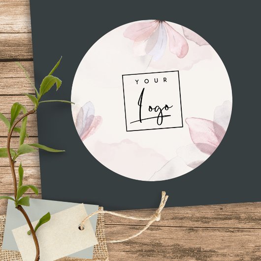 Sticker Rond Logo Abstrait Blush Watercolor Floral Business