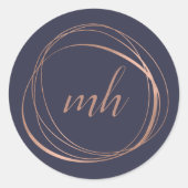 Sticker Rond Logo Abstrait Faux Rose Gold Monogram (Devant)