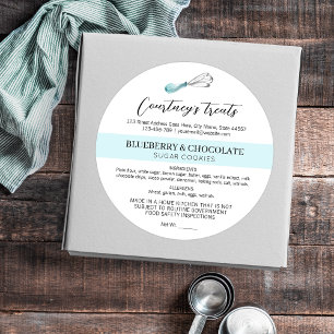 Sticker Rond Logo Aquarelle Bleu Clair Maison Boulangerie Cotta