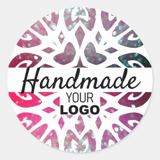 Sticker Rond Logo artisanal Parties scintillant rose Flocon de  (Devant)