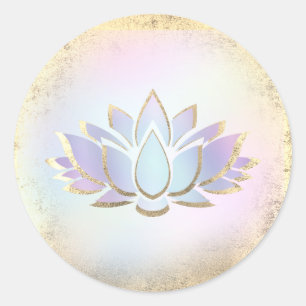 Sticker Rond ・ logo bleu de la fleur de lotus d'or collant ro