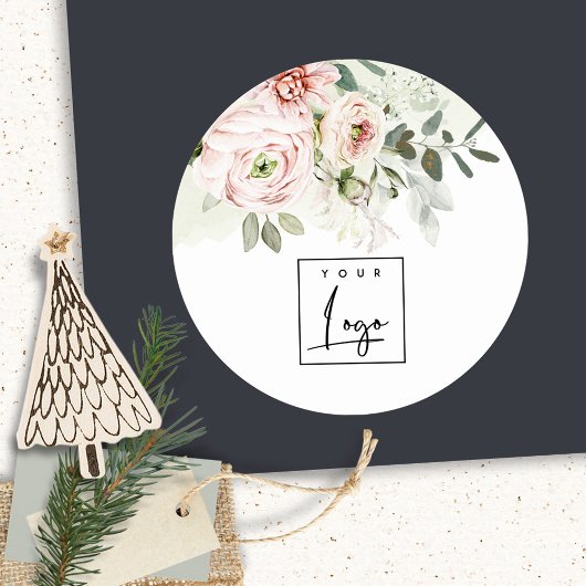 Sticker Rond Logo botanique floral souple rose poitrine feuillu