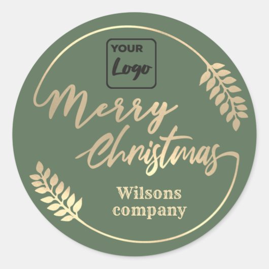 Sticker Rond Logo Calligraphie Merry Christmas botanique couron (Devant)